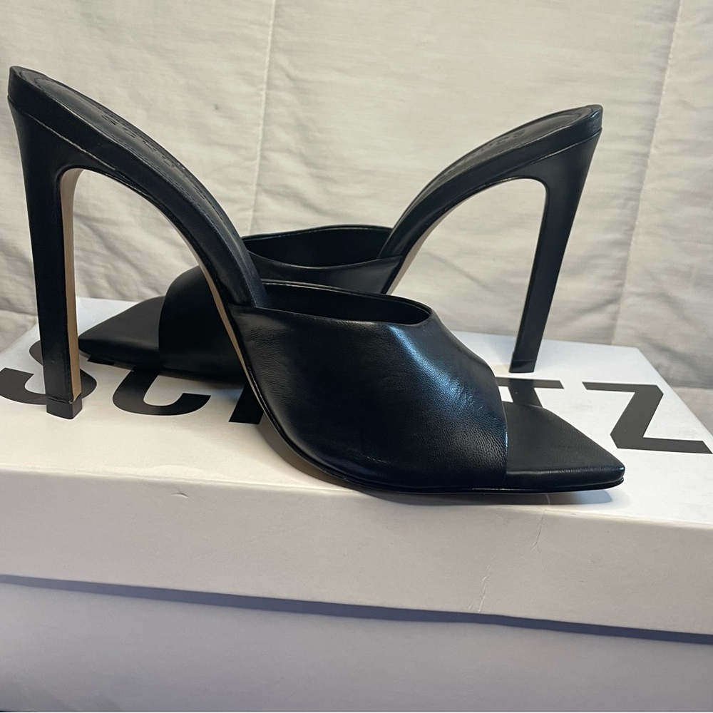 Schultz Black Leather Heeled Mules 4.5” heel
